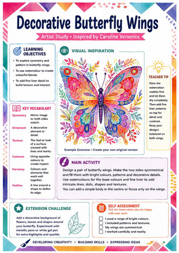 Caroline Venenice Decorative Butterfly Wings Worksheet | KS3 Symmetry & Pattern