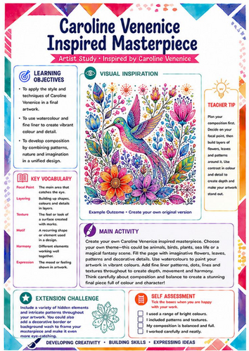 Caroline Venenice Inspired Masterpiece Worksheet | KS3 Final Artist Study