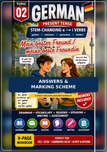 German Present Tense Stem-Changing e→i Verbs | Best Friend | 9-Page Workbook + Answers