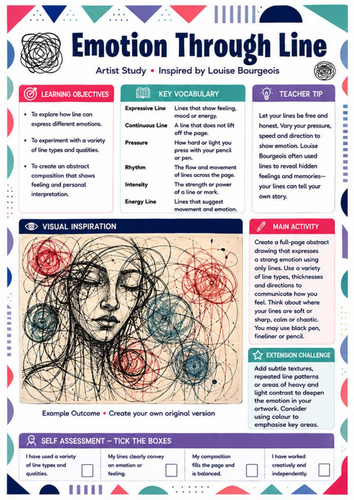 Louise Bourgeois Emotion Through Line Worksheet | Expressive Drawing KS3