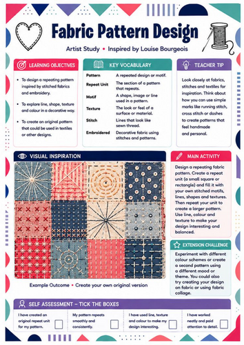 Louise Bourgeois Fabric Pattern Design Worksheet | Textile Art KS3