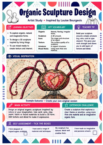 Louise Bourgeois Organic Sculpture Design Worksheet | KS3 3D Art