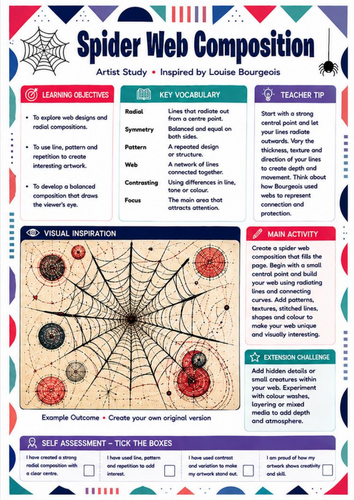 Louise Bourgeois Spider Web Composition Worksheet | Pattern & Line KS3 Art