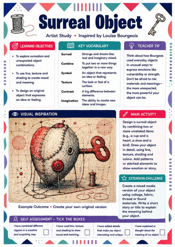Louise Bourgeois Surreal Object Worksheet | Creative Drawing KS3 Art
