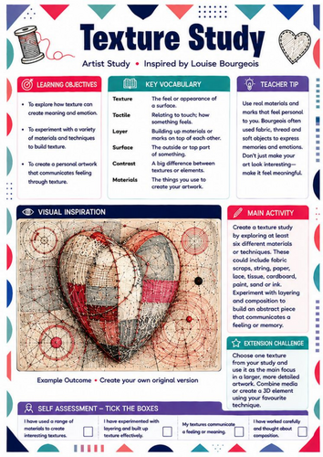 Louise Bourgeois Texture Study Worksheet | Mixed Media KS3 Art