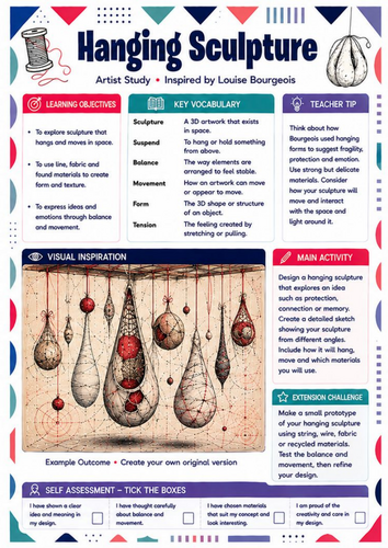 Louise Bourgeois Hanging Sculpture Design Worksheet | KS3 3D Art