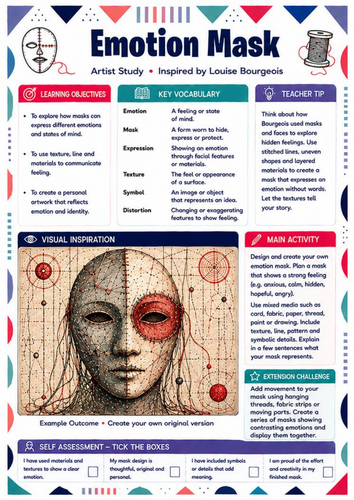 Louise Bourgeois Emotion Mask Worksheet | Identity & Emotion KS3 Art