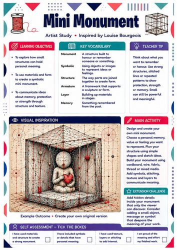 Louise Bourgeois Mini Monument Design Worksheet | Sculpture KS3 Art