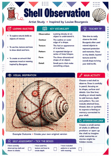 Louise Bourgeois Shell Observational Drawing Worksheet | KS3 Art