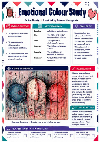 Louise Bourgeois Emotional Colour Study Worksheet | Colour & Emotion KS3