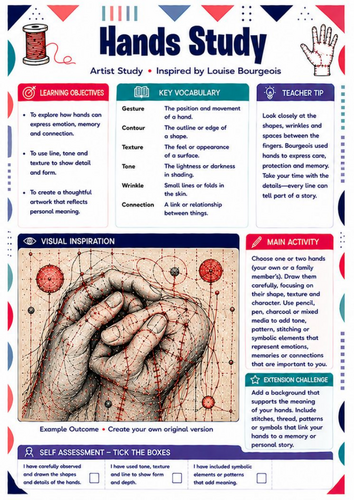 Louise Bourgeois Hands Drawing Worksheet | Connection & Emotion KS3 Art