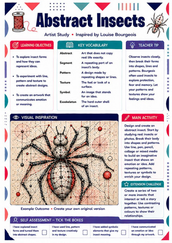 Louise Bourgeois Abstract Insects Worksheet | Creative Drawing KS3 Art