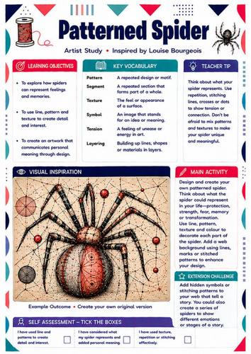 Louise Bourgeois Patterned Spider Worksheet | Pattern & Symbolism KS3 Art