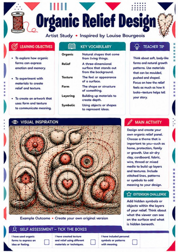 Louise Bourgeois Organic Relief Design Worksheet | Sculpture & Texture KS3