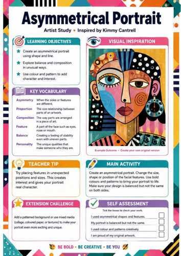 Kimmy Cantrell Inspired Asymmetrical Portrait | KS3 Art Worksheet