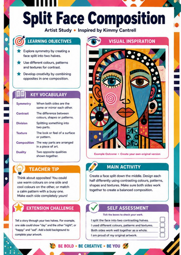 Kimmy Cantrell Inspired Split Face Composition | KS3 Portrait Art Worksheet