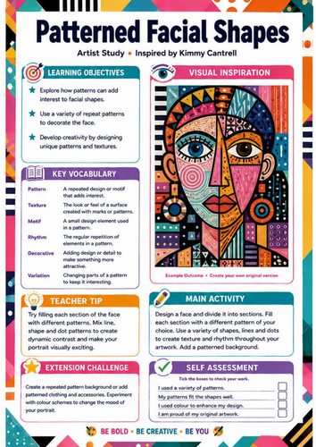 Kimmy Cantrell Patterned Facial Shapes | Pattern & Portrait KS3 Art Worksheet