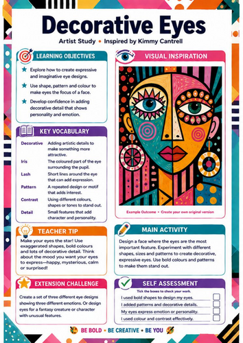 Kimmy Cantrell Inspired Decorative Eyes | Expressive Portrait KS3 Art Worksheet