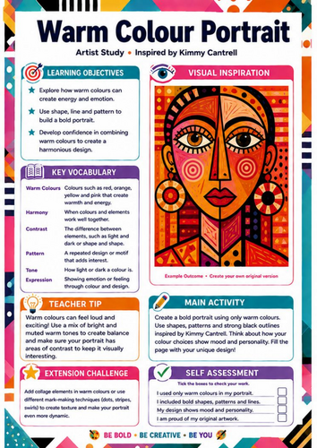 Kimmy Cantrell Warm Colour Portrait | Colour Theory KS3 Art Worksheet