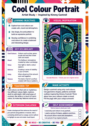Kimmy Cantrell Cool Colour Portrait | Colour Theory KS3 Art Worksheet