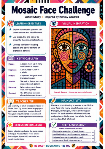 Kimmy Cantrell Mosaic Face Challenge | Pattern & Portrait KS3 Art Worksheet