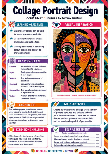 Kimmy Cantrell Collage Portrait Design | Mixed Media KS3 Art Worksheet