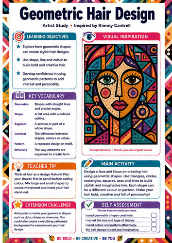 Kimmy Cantrell Geometric Hair Design | Shape & Portrait KS3 Art Worksheet
