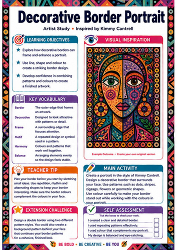 Kimmy Cantrell Decorative Border Portrait | Pattern & Composition KS3 Art Worksheet