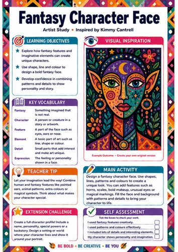 Kimmy Cantrell Fantasy Character Face | Creative Portrait KS3 Art Worksheet