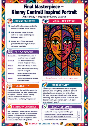 Kimmy Cantrell Final Masterpiece Portrait | KS3 Art Final Outcome Worksheet