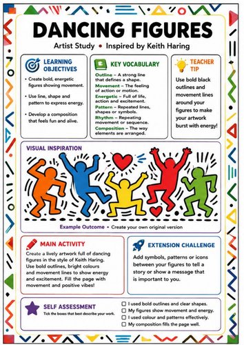 Keith Haring Inspired Dancing Figures – KS3 Art Worksheet