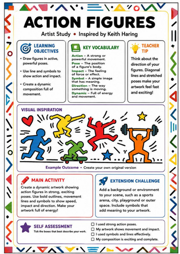 Keith Haring Inspired Action Figures – Movement & Figure Drawing Worksheet