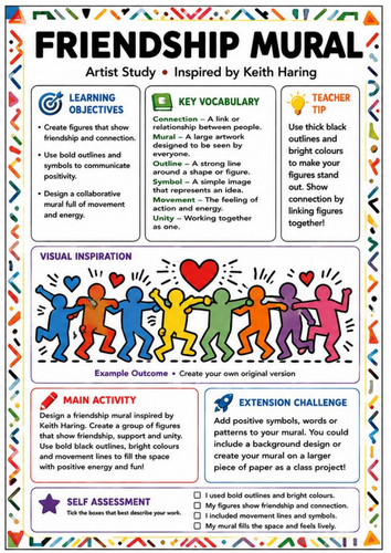 Keith Haring Inspired Friendship Mural – Collaborative Art Worksheet