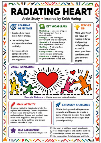 Keith Haring Inspired Radiating Heart – Love & Positivity Art Worksheet