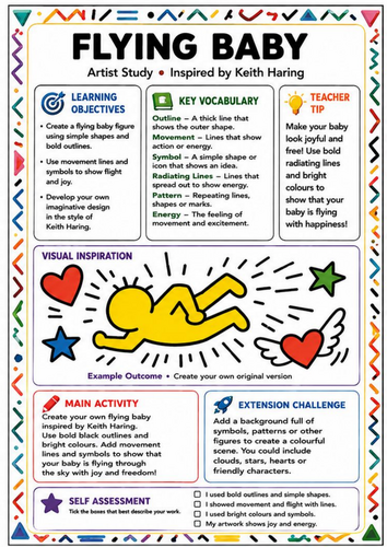 Keith Haring Inspired Flying Baby – Symbols & Movement Art Worksheet