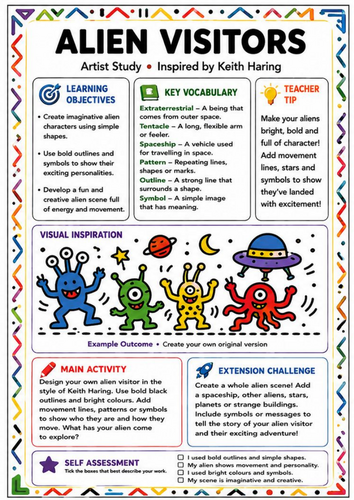 Keith Haring Inspired Alien Visitors – Creative Character Art Worksheet
