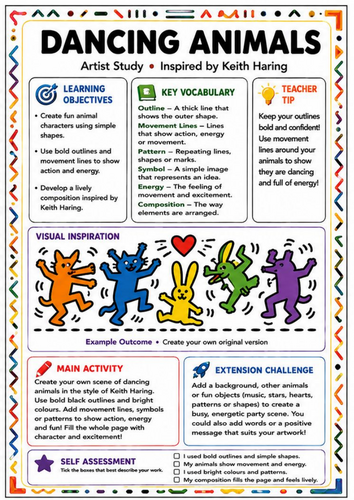 Keith Haring Inspired Dancing Animals – KS3 Art Worksheet