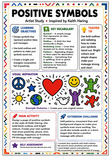 Keith Haring Inspired Positive Symbols – Symbolism Art Worksheet