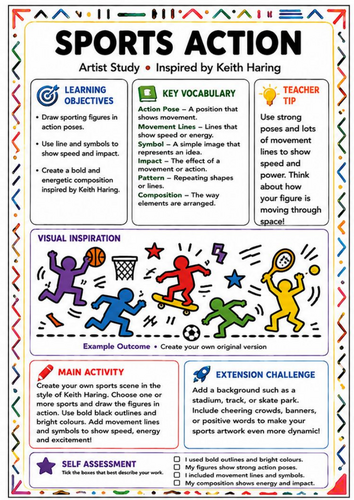 Keith Haring Inspired Sports Action – Movement Drawing Worksheet