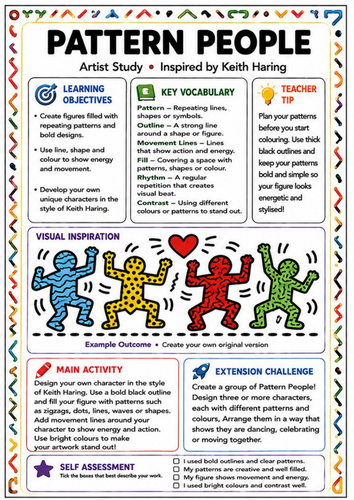 Keith Haring Inspired Pattern People – Pattern & Figure Drawing Worksheet