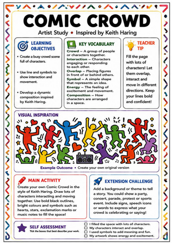 Keith Haring Inspired Comic Crowd – Figures & Composition Art Worksheet