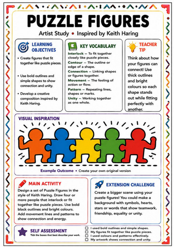 Keith Haring Inspired Puzzle Figures – Unity & Connection Art Worksheet