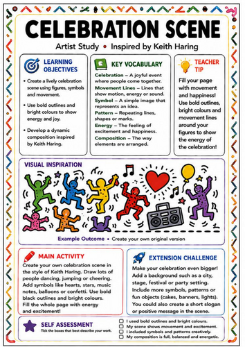 Keith Haring Inspired Celebration Scene – Movement & Composition Worksheet