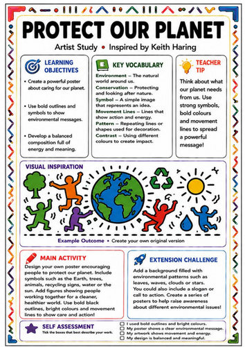 Keith Haring Inspired Protect Our Planet – Environmental Art Worksheet