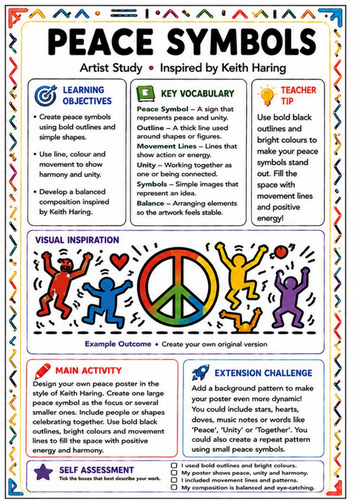 Keith Haring Inspired Peace Symbols – KS3 Symbolism Art Worksheet