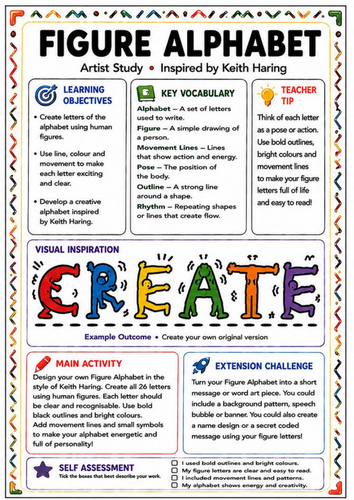 Keith Haring Inspired Figure Alphabet – Creative Lettering Art Worksheet