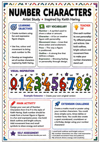 Keith Haring Inspired Number Characters – Creative Numbers Art Worksheet