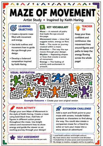 Keith Haring Inspired Maze of Movement – Line & Movement Art Worksheet