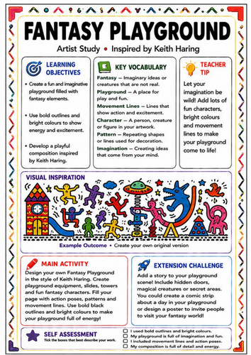 Keith Haring Inspired Fantasy Playground – Imaginative Art Worksheet