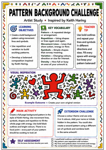 Keith Haring Inspired Pattern Background Challenge – KS3 Art Worksheet